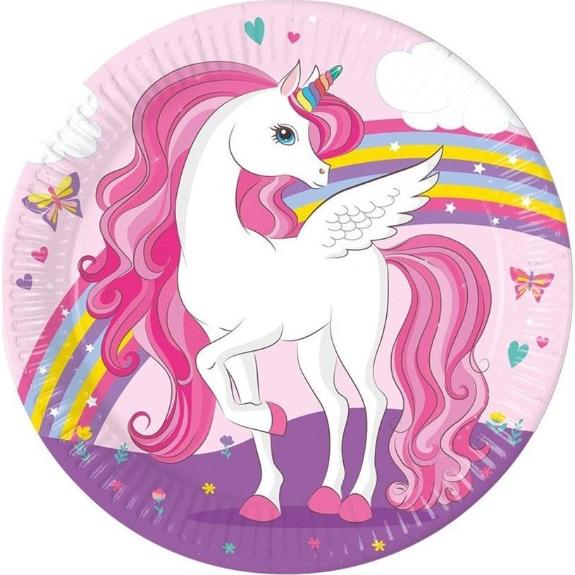 Papírtányér - 8 db, 23 cm, Unikornis Szivárvány Színű (5201184937570)