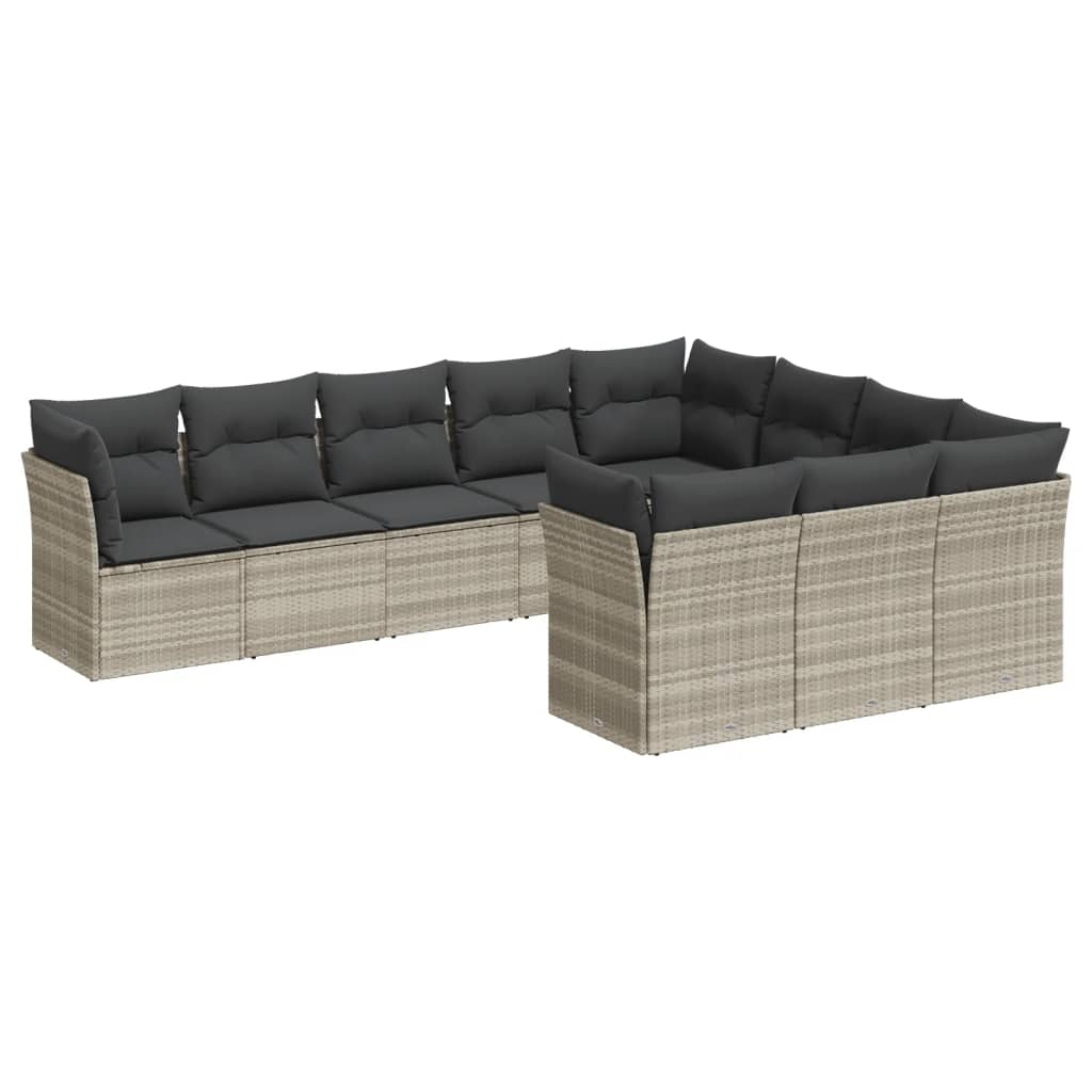 10 részes világosszürke polyrattan kerti ülőgarnitúra párnákkal (3218222)