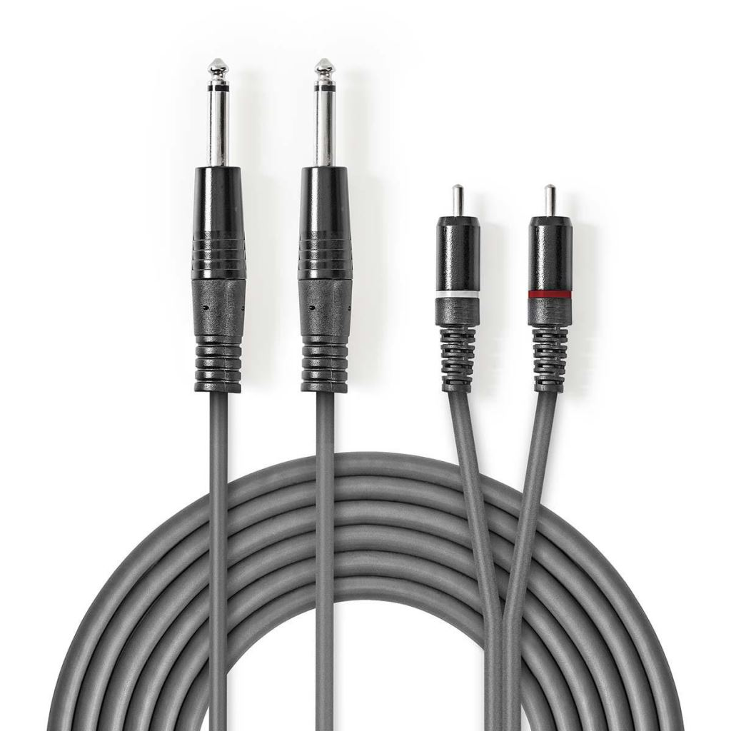 Nedis COTH23320GY50 sztereó audiokábel 2 db 6,35 mm-es Dugasz  2 db RCA-dugasz 5,0m szürke (COTH23320GY50)