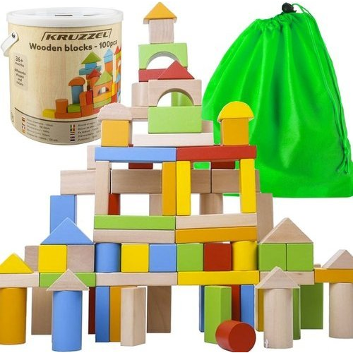 Fa Építőkocka Készlet + Szortírozó - 100 db (5900779947344)