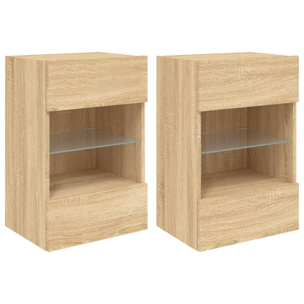 2 db sonoma-tölgy színű fali TV-szekrény LED-del 40x30x60,5 cm (837083)