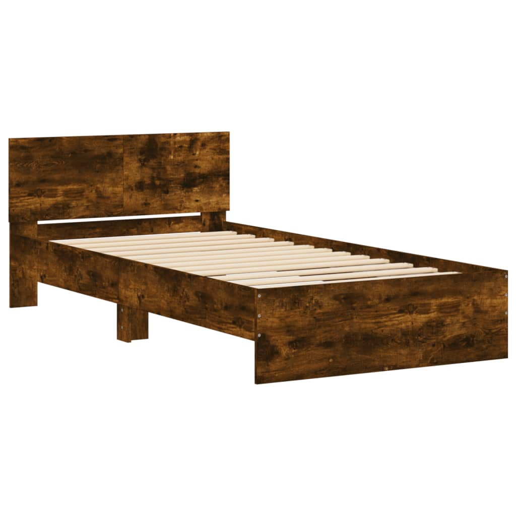 füstös tölgyszínű szerelt fa ágykeret fejtámlával 100 x 200 cm (838621)