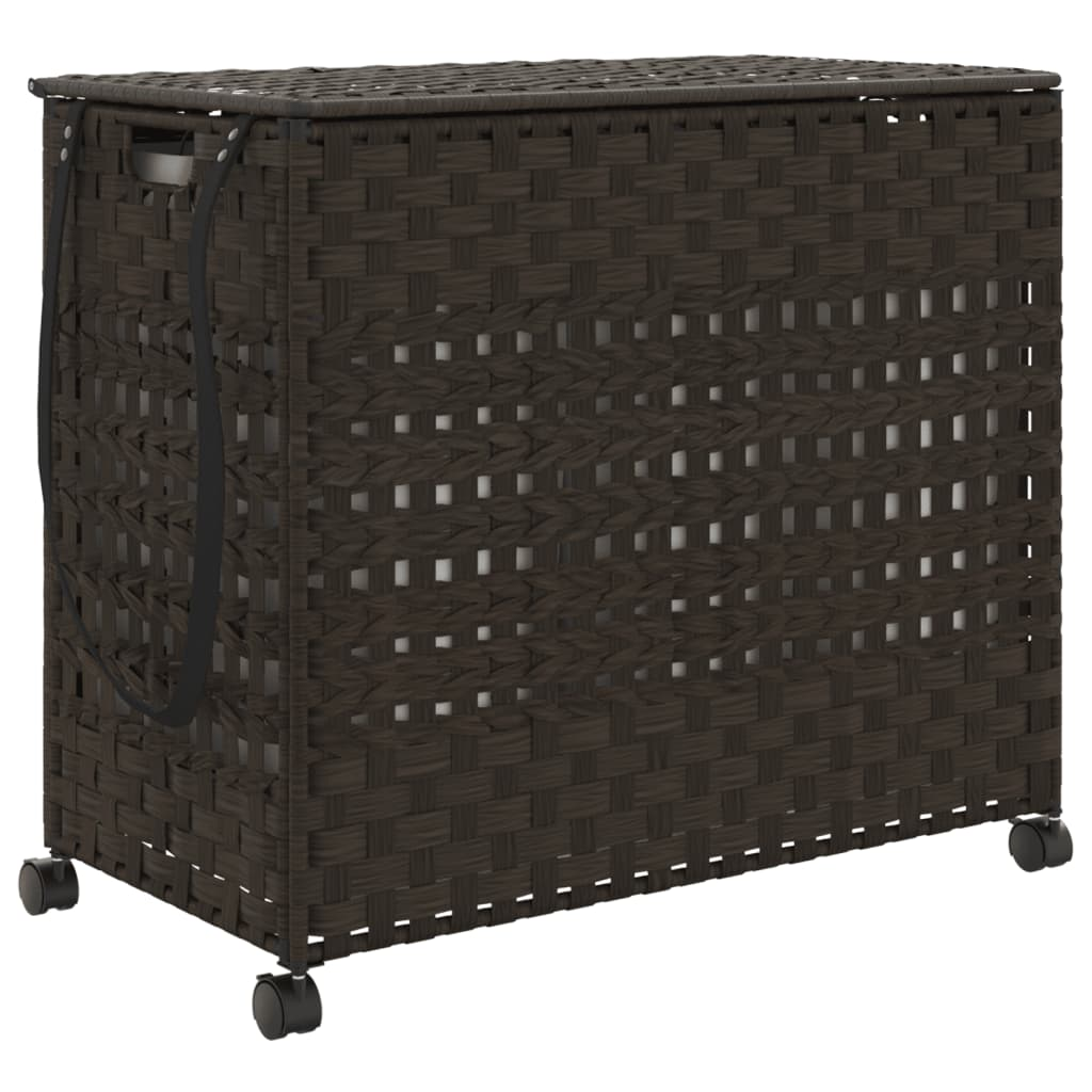 sötétbarna rattan szennyeskosár kerekekkel 66x35x60 cm (372045)