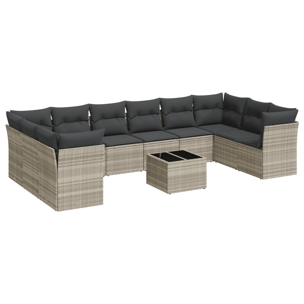 11 részes világosszürke polyrattan kerti ülőgarnitúra párnákkal (3218212)