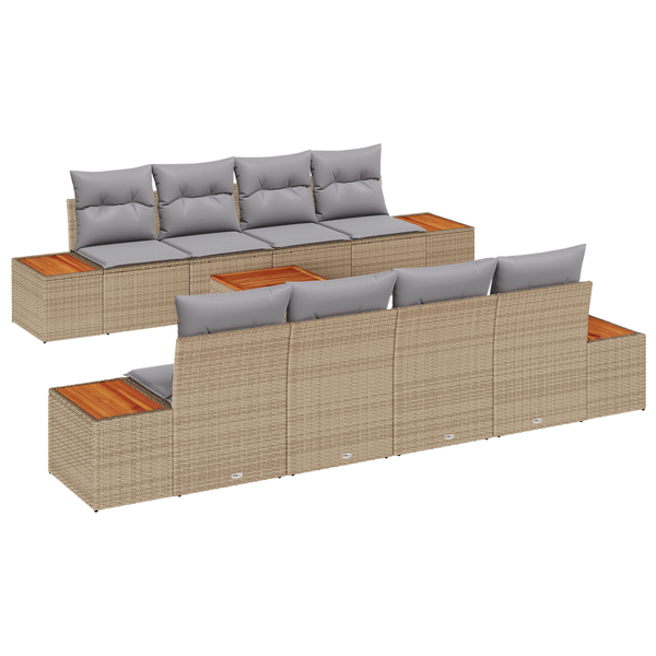 Set de Canapea Grădină 9 Piese cu Perne Bej Poli Ratan Acacia