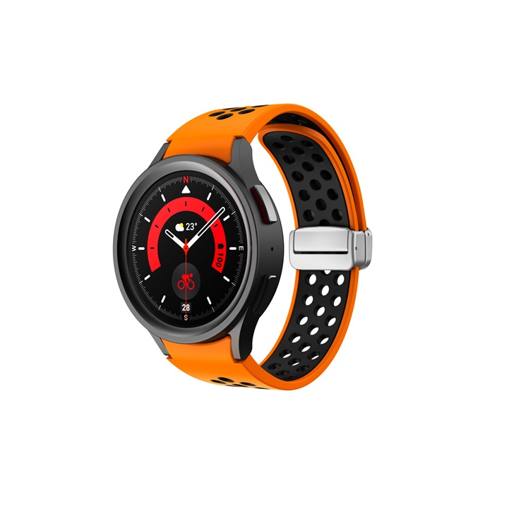 Mybandz 41719 Samsung Galaxy Watch 5/6/7 Mágneszáras Szilikon Okosóra szíj 20mm - Fekete/Narancssárga