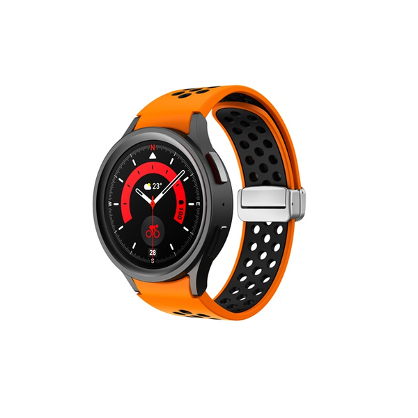 Mybandz 41719 Samsung Galaxy Watch 5/6/7 Mágneszáras Szilikon Okosóra szíj 20mm - Fekete/Narancssárga