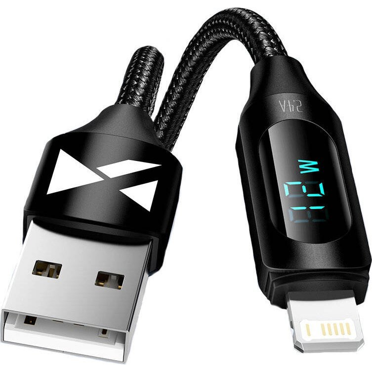 Wozinsky WUALC2 USB-A Kábel-Lightning LED Kijelző 2.4A 2 m-Fekete (1022013)