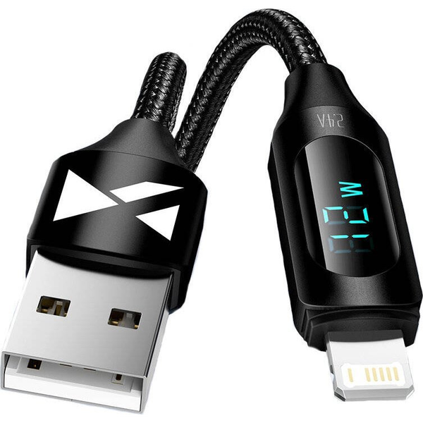 USB-A - Lightning kabel za iPhone z LED zaslonom 2.4A, 2m, črn