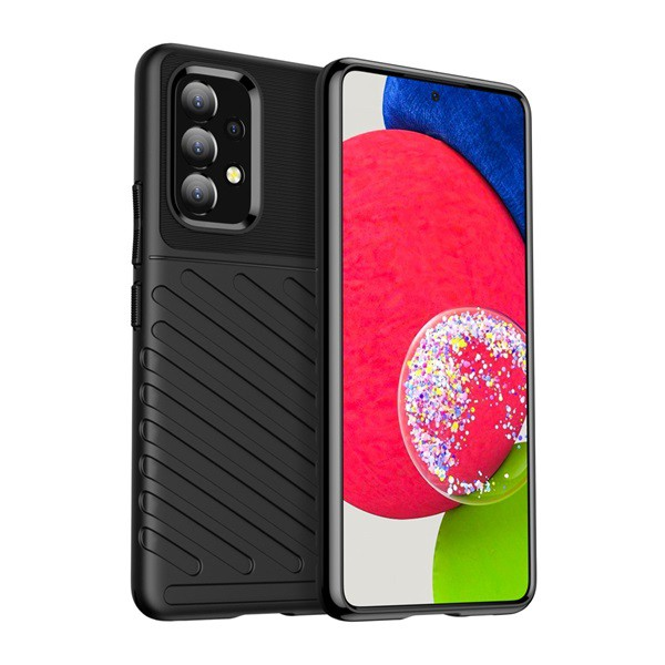 Szilikon telefonvédő (közepesen ütésálló, csíkos, dombor minta) FEKETE [Samsung Galaxy A53 (SM-A536) 5G]