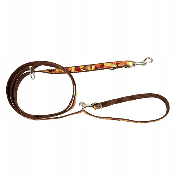 Smycz dla psa, wz�r jesie�, regulowana, ta�ma, 16MM/220CM br�zowa