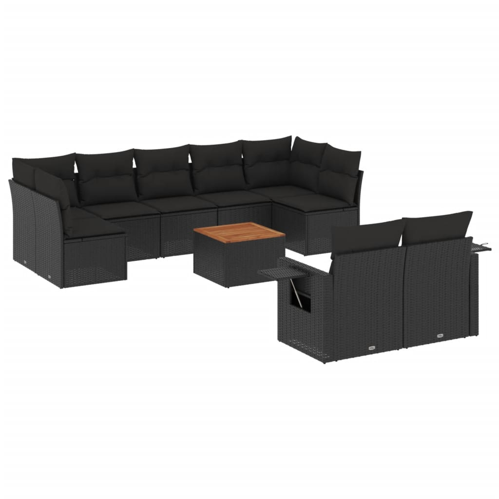 10 részes fekete polyrattan kerti ülőgarnitúra párnákkal (3257042)