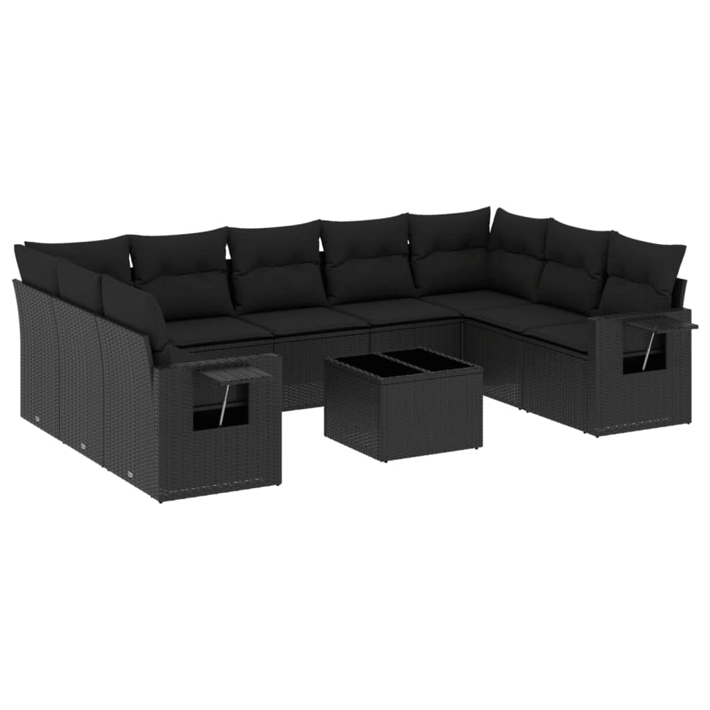 10 részes fekete polyrattan kerti ülőgarnitúra párnákkal (3220604)