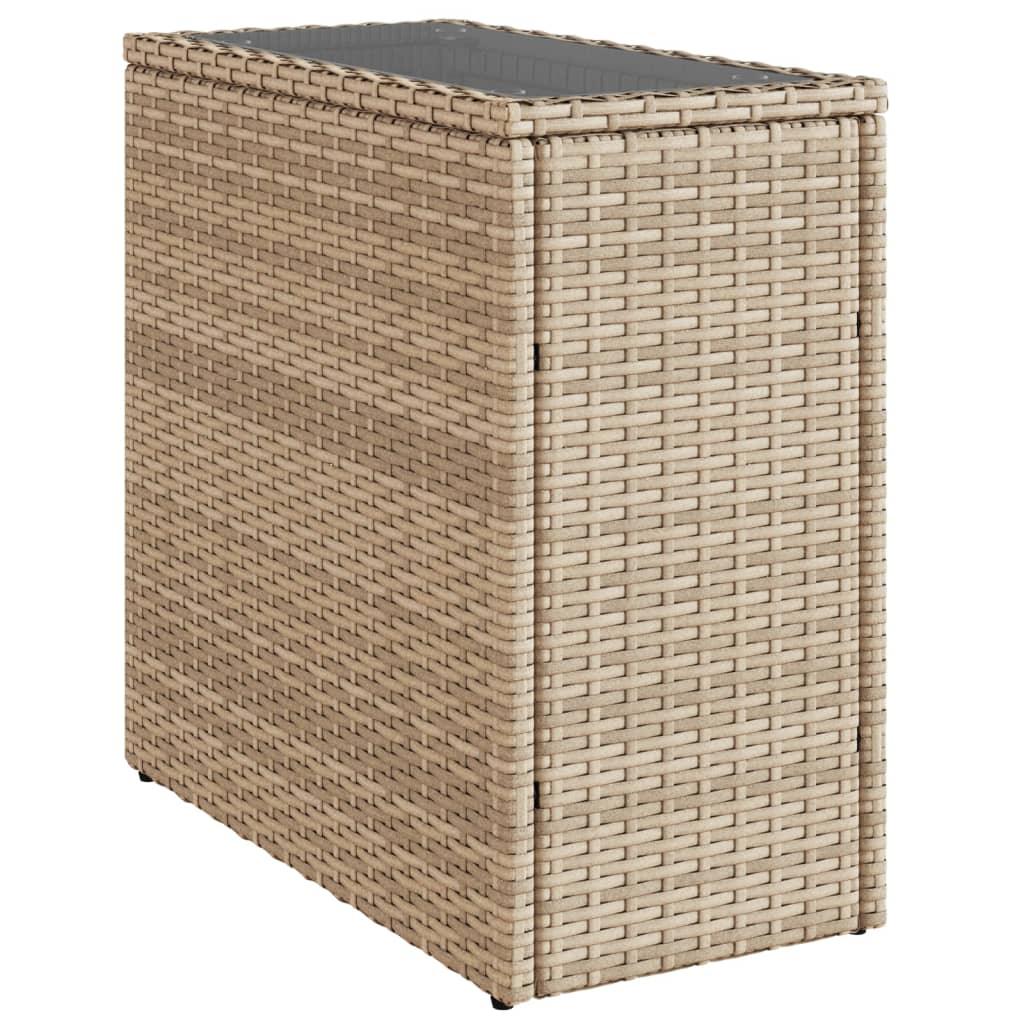 bézs polyrattan kerti kisasztal üveg asztallappal 58x27,5x55 cm (366071)