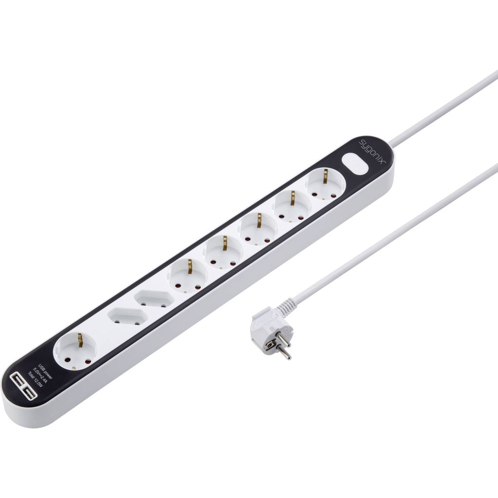 Sygonix védőérintkezős 8 részes elosztó kapcsolóval fehér fekete (SY-4538278) (SY4538278)