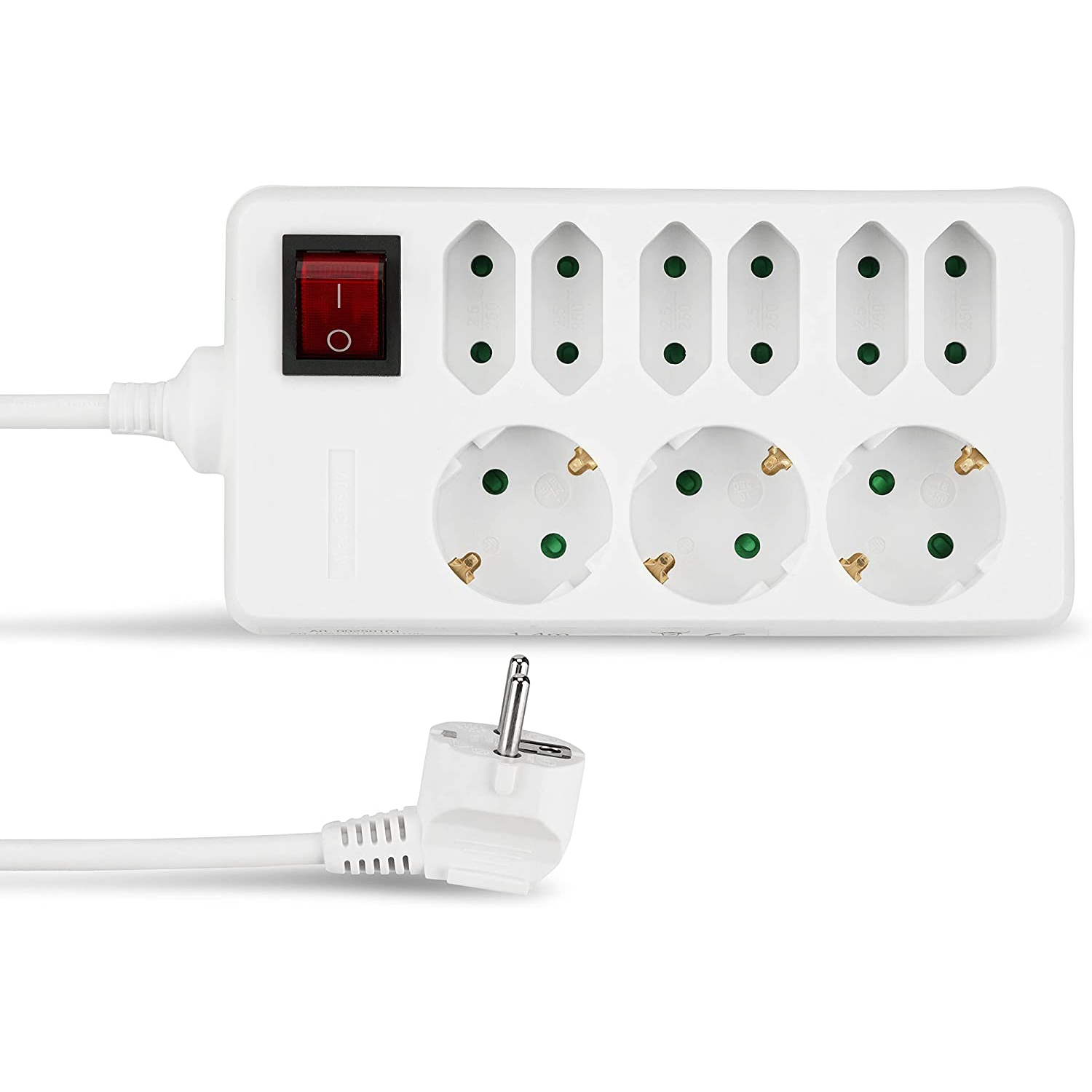 REV 00250101 250V Elosztó 9 aljzatos 1.4m - Fehér (00250101)