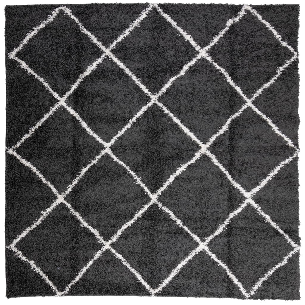 fekete és krém hosszú szálú bozontos modern szőnyeg 240 x 240cm (375416)