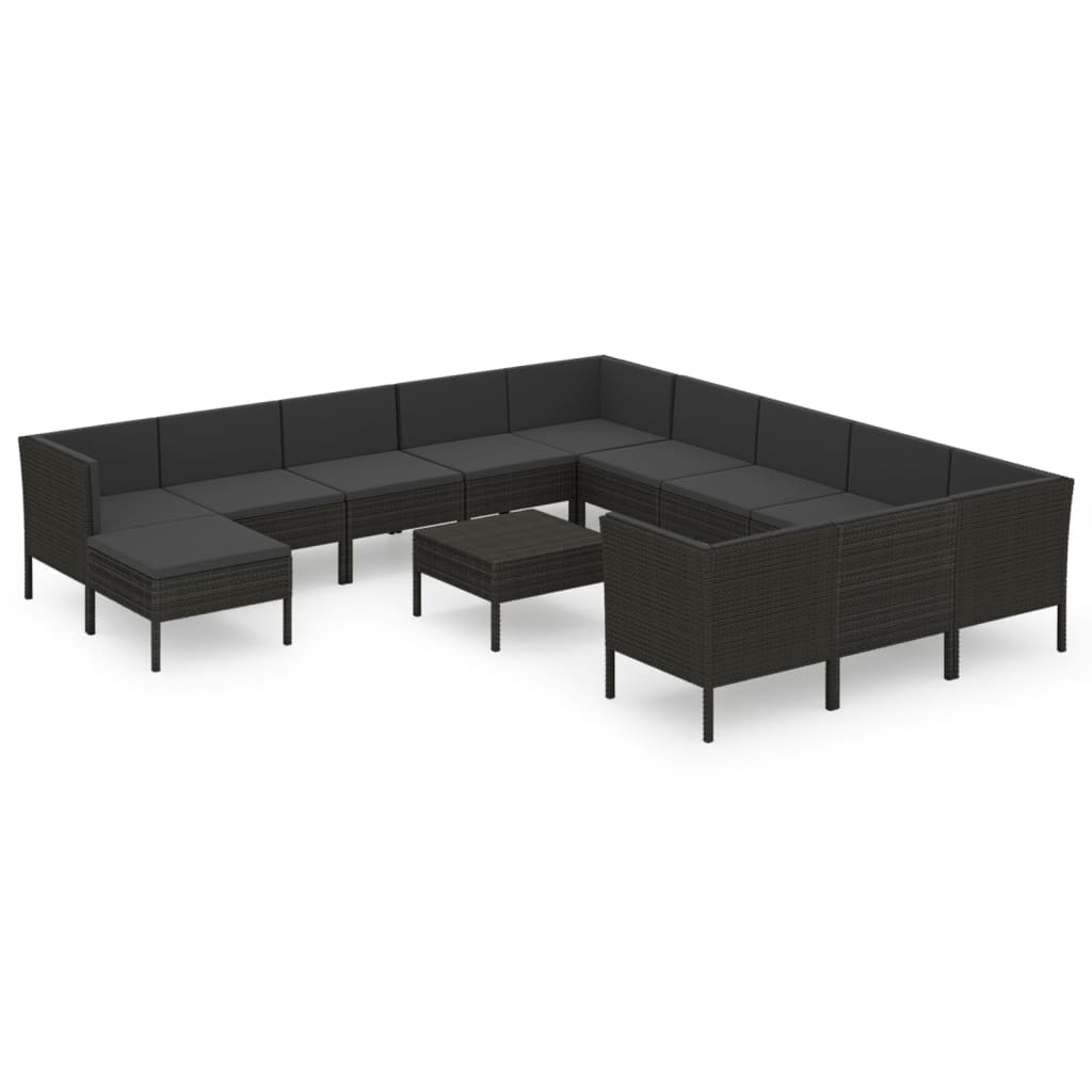 13 részes fekete polyrattan kerti ülőgarnitúra párnákkal (3094529)