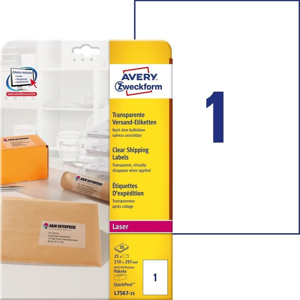 Avery L7567-25 QP 210x297mm 25db-os poliészter átlátszó etikett (L7567-25)