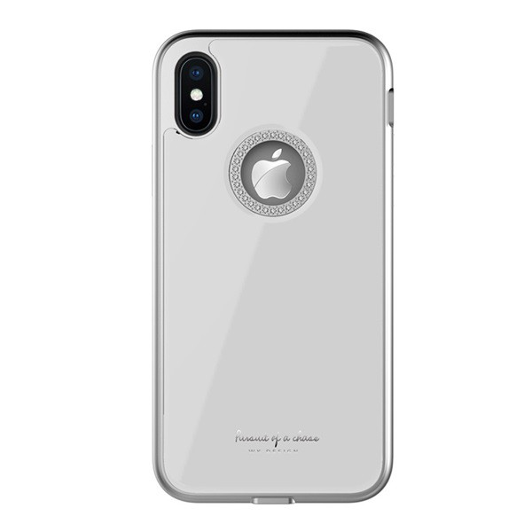 WK GINSTONE műanyag telefonvédő (közepesen ütésálló, üveg hátlap, strasszkő, logó kivágás) FEHÉR [Apple iPhone XS Max 6.5]