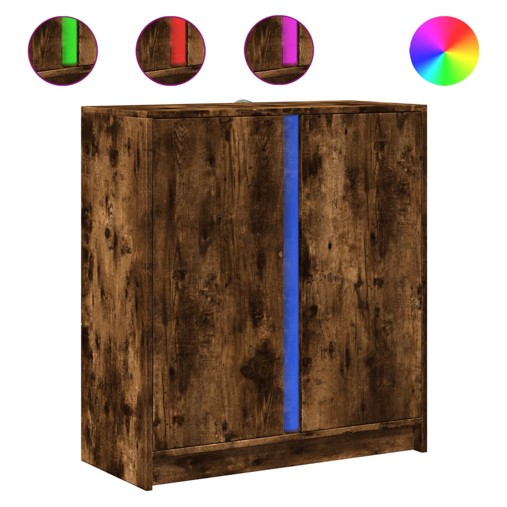 füstös tölgy szerelt fa tálalószekrény LED-del 77 x 34 x 85 cm (852135)