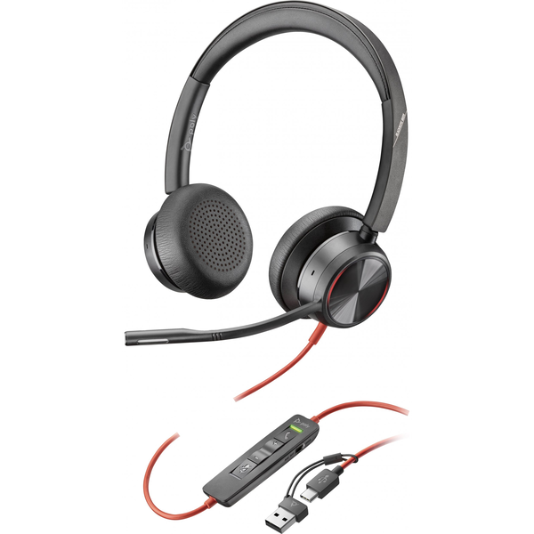 HP Poly Blackwire 8225 Stereo USB-C Headset +USB-C/A Adapter Жичен Лента за глава Офис/Център за обаждания UBS тип C Черен