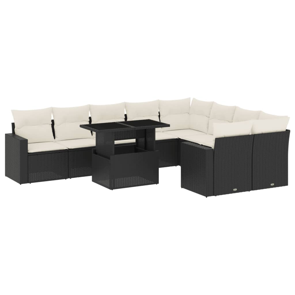 10 részes fekete polyrattan kerti ülőgarnitúra párnákkal (3267496)