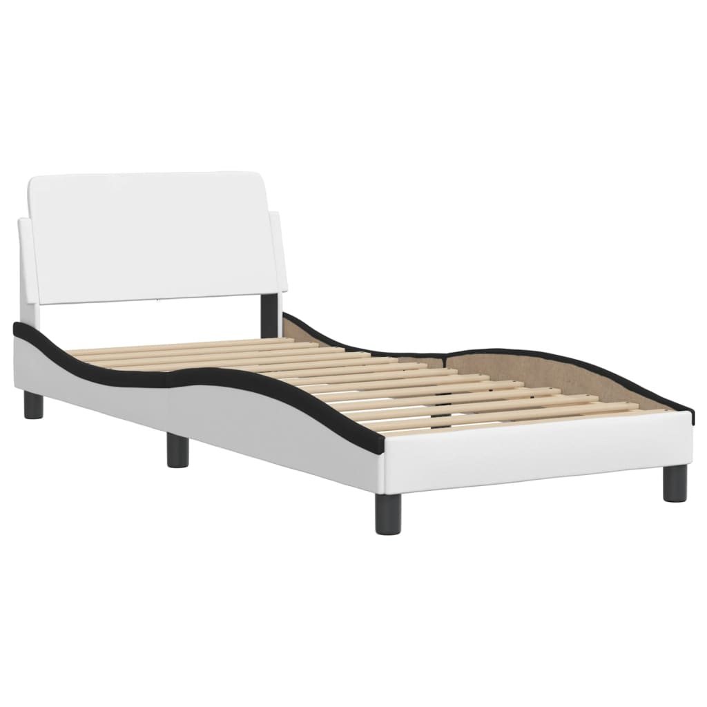 fehér és fekete műbőr ágykeret fejtámlával 90 x 200 cm (373124)