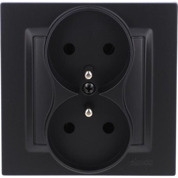  Kontakt-Simon Gniazdo wtyczkowe Kontakt-Simon Simon 10 CGZ2/49 z uziemieniem podwójne, monoblok, 16A, 250V~, zaciski śrubowe, kompletne - nie do ramek czarny mat