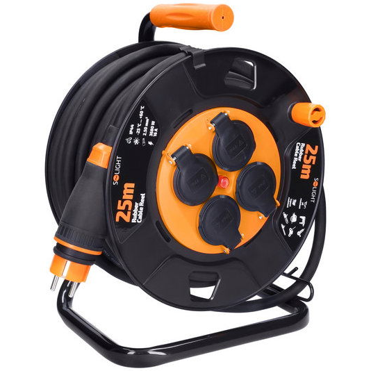 SOLIGHT Kábeldob, 4 aljzat, 25 m, gumi-neoprén kábel, 3×2,5 mm2, IP44 (PB41)