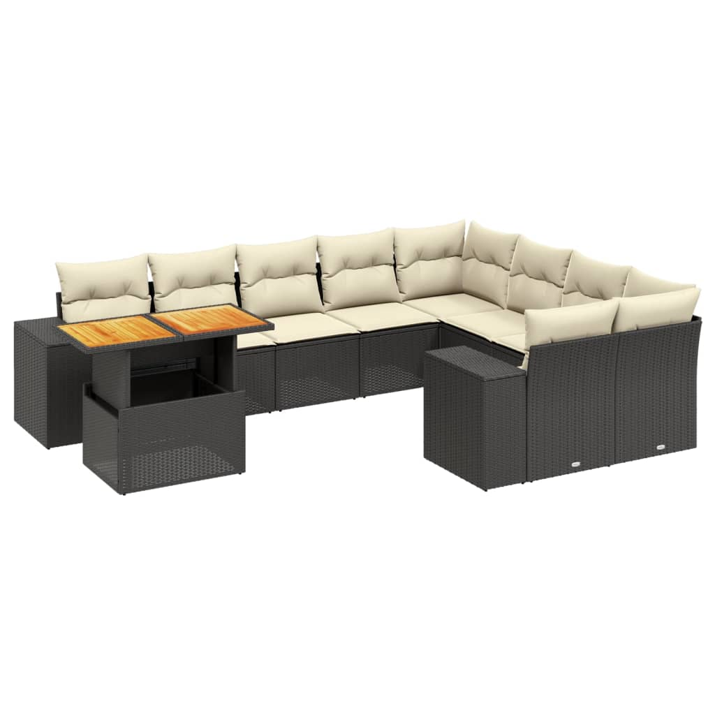 10 részes fekete polyrattan kerti ülőgarnitúra párnákkal (3272799)