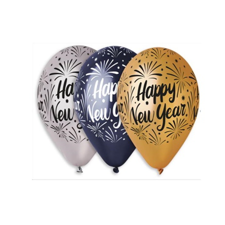 Happy New Year feliratos 3 különböző színű lufi csomag (10 darabos) (12-PRINTHAPPYNEWYEAR)