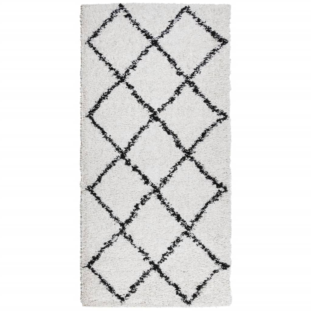 krém és fekete hosszú szálú bozontos modern szőnyeg 100x200 cm (375364)