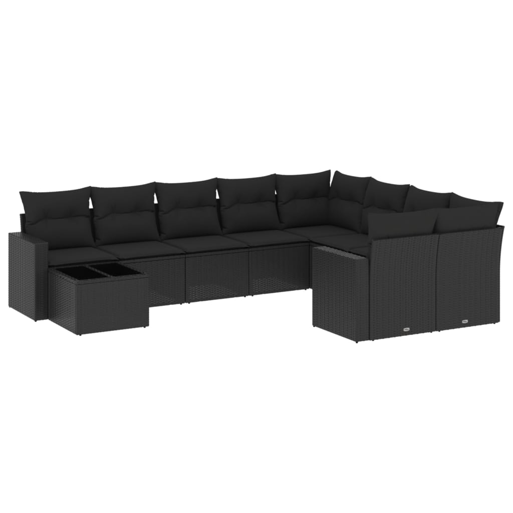 10 részes fekete polyrattan kerti ülőgarnitúra párnákkal (3219445)