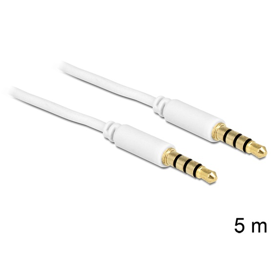 Audiokabel Klinke 3,5mm 4Pin > 3,5mm Stecker 4Pin (weiß, 5 Meter)