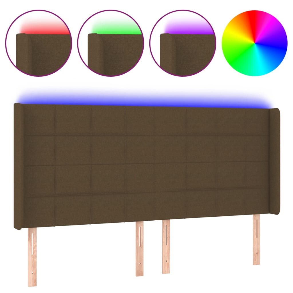 sötétbarna szövet LED-es fejtámla 203x16x118/128 cm (3124073)