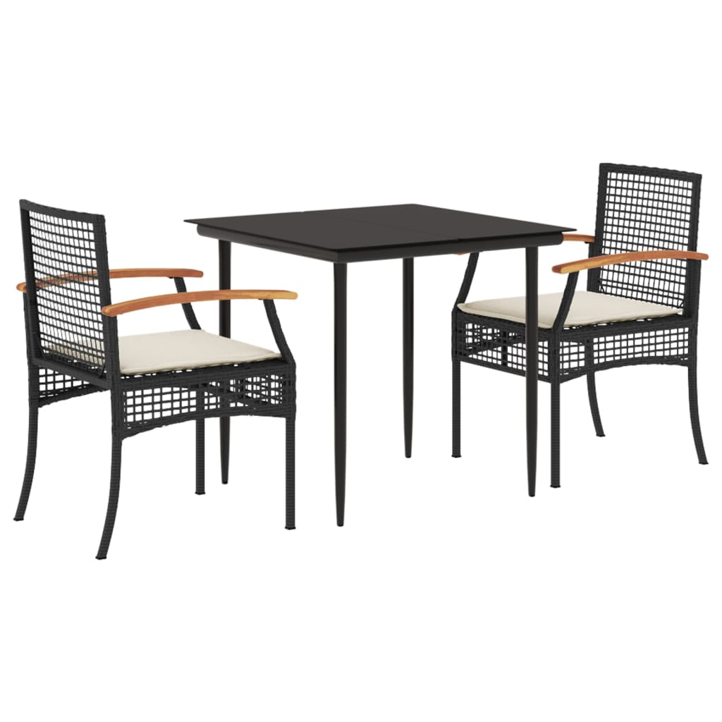 3 részes fekete polyrattan kerti étkezőgarnitúra párnákkal (3213596)