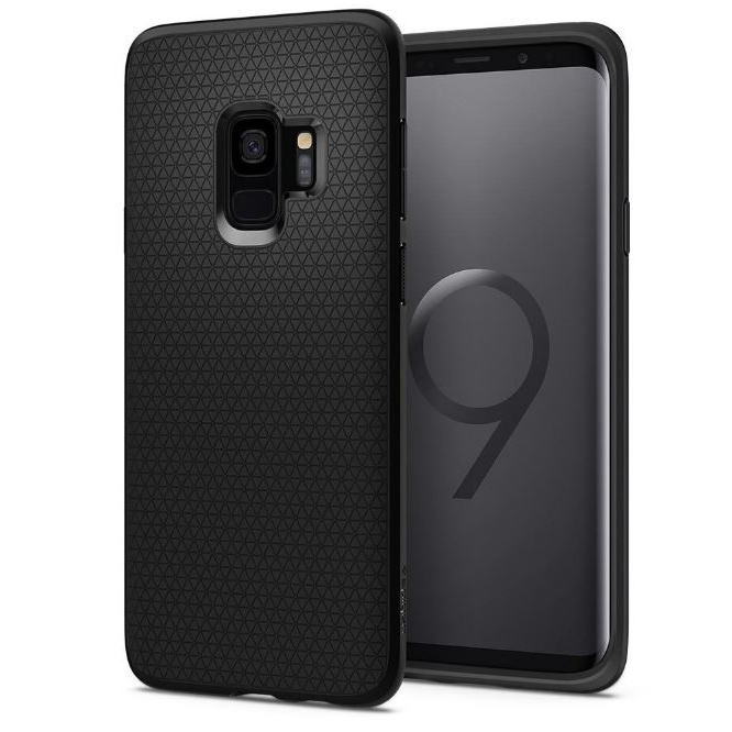Samsung Galaxy S9 SM-G960, TPU szilikon tok, Spigen Liquid Air, háromszög minta, fekete (67822)
