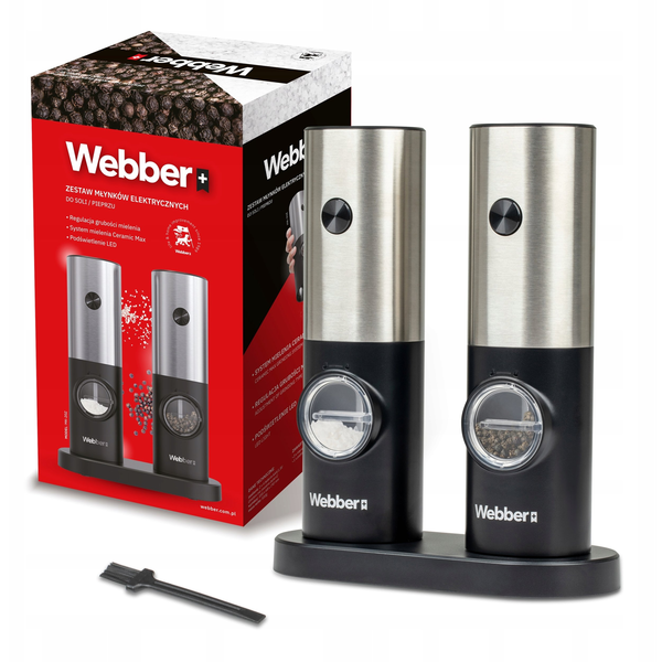 MŁYNEK DO PIEPRZU I SOLI ELEKTRYCZNY na BATERIE MŁYNEK DO SOLI 2 SZT WEBBER