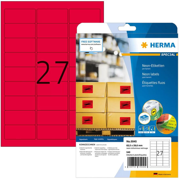 HERMA 5045 štítkov na potlač Červená Samolepiace štítky na tlač
