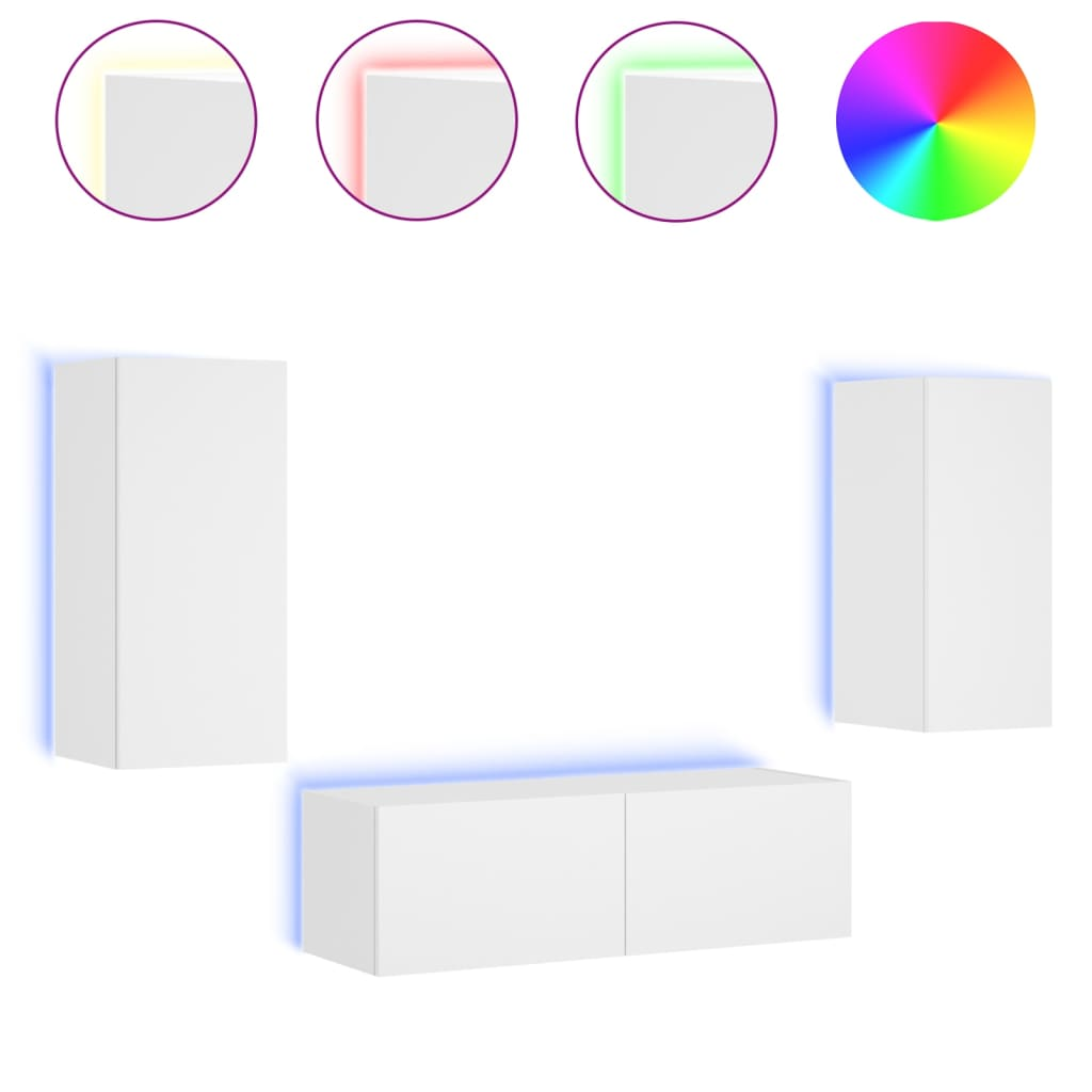 3 darab fehér falra szerelhető TV-szekrény LED-del (3216867)