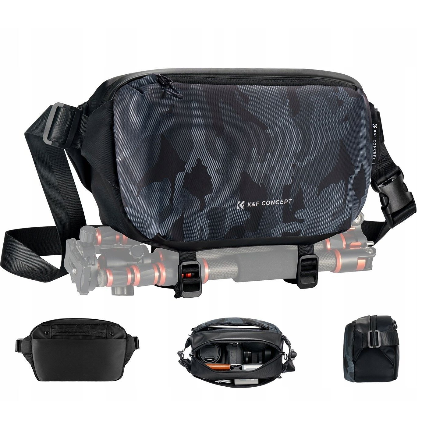 K&F Concept Alpha Sling 10L, fotós oldaltáska, fekete szürke, terepmintás (SB10084)