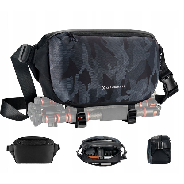 K&F Concept Alpha Sling 10L, fotós oldaltáska, fekete szürke, terepmintás