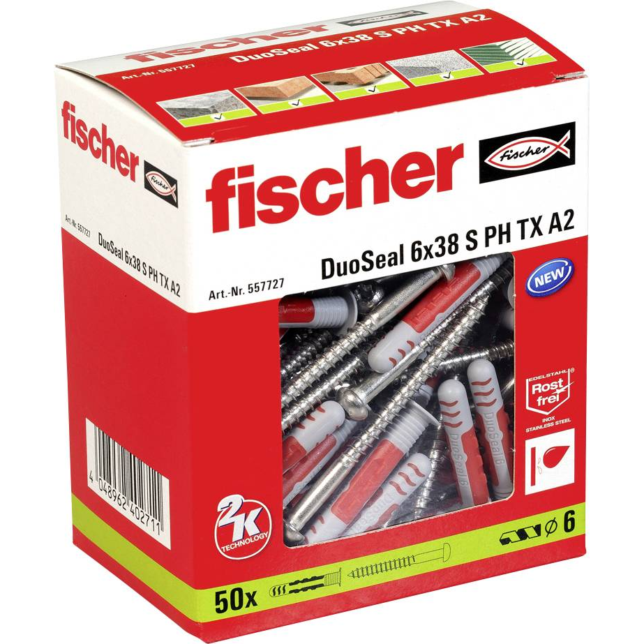 Fischer DuoSeal 6x38 S PH TX A2 Dübel (50 db/csomag) (557727)