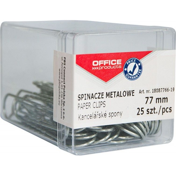  Office Products Spinacze metalowe 77mm, w pudełku, 25szt., srebrne