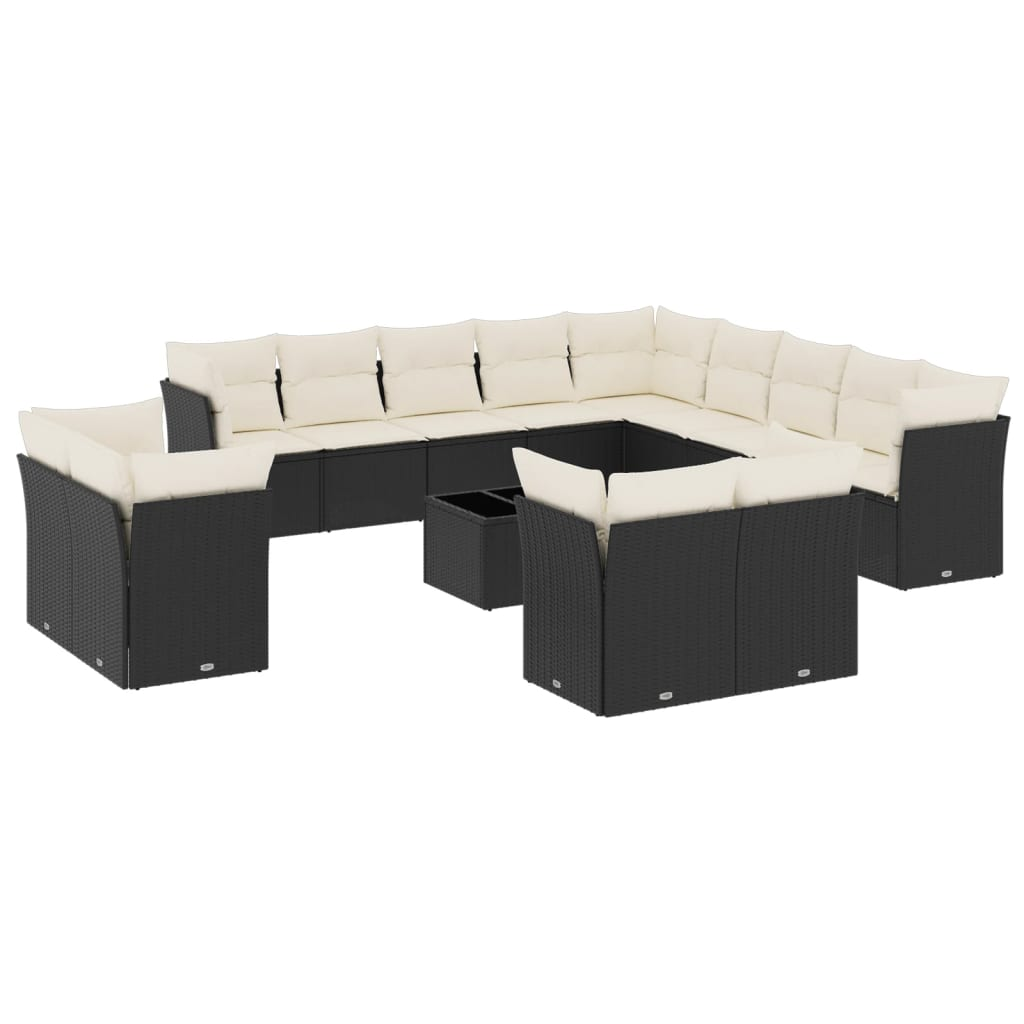 14 részes fekete polyrattan kerti ülőgarnitúra párnákkal (3218556)