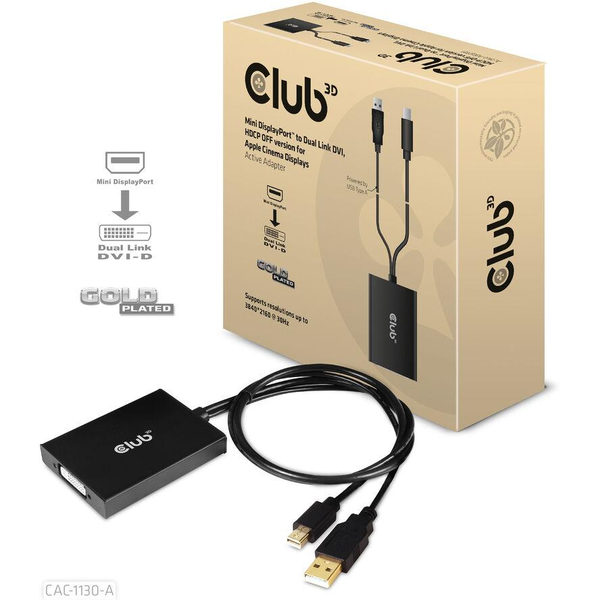 CLUB3D CAC-1130-A videokabel adapter 0,6 m DVI-D Mini DisplayPort + USB Type-A Sort
