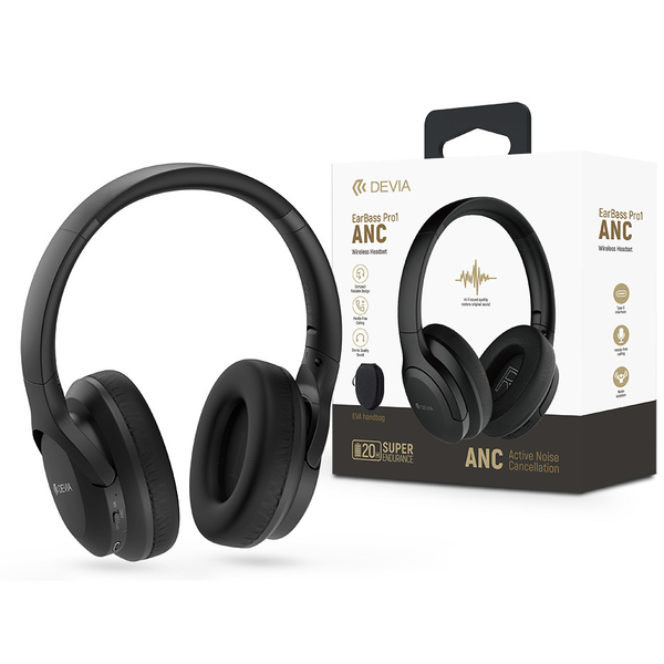 Стерео слушалки Devia EarBass Pro1 с ANC и Bluetooth, черни