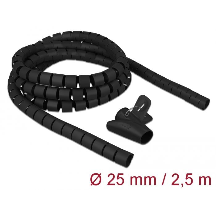 Delock spirális kábelburkolat behúzó eszközzel 2,5m x 25mm fekete (18837) (delock18837)