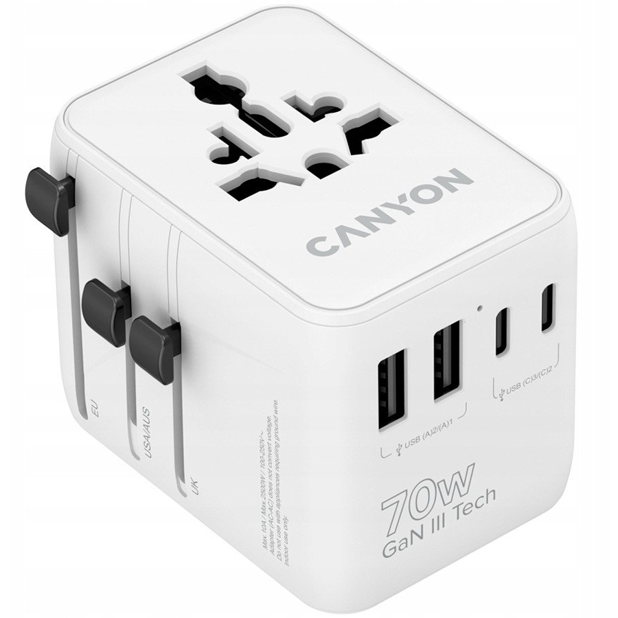 CANYON Travel Adapter OnTour 70 EU/UK/US/AUS 70W fehér CNS-TA70W1006W (CNS-TA70W1006W)